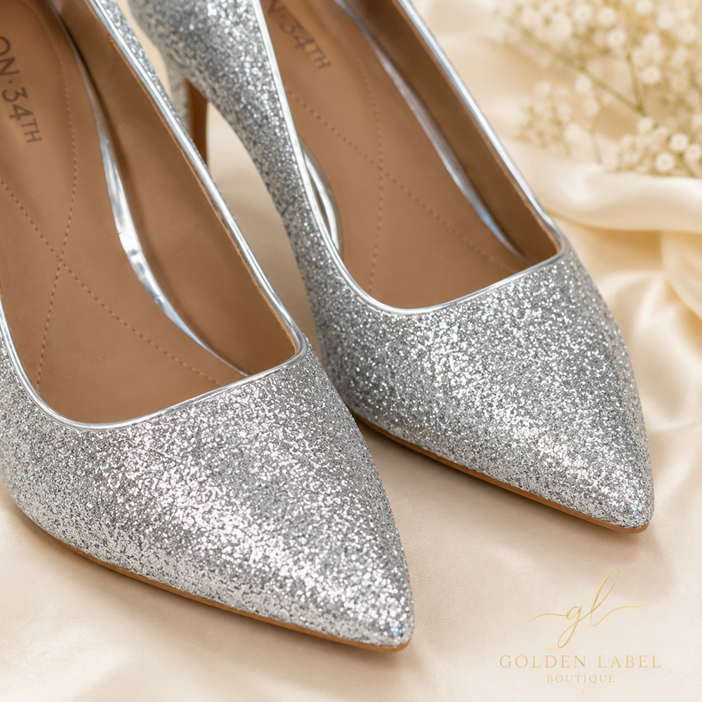 On 34th Jeules Pumps Women’s 6M Silver Glitter Pointed Toe Heels NIB - Picture 5 of 7